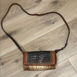 Brown and Black Crocodile-Embossed Women's Bag
